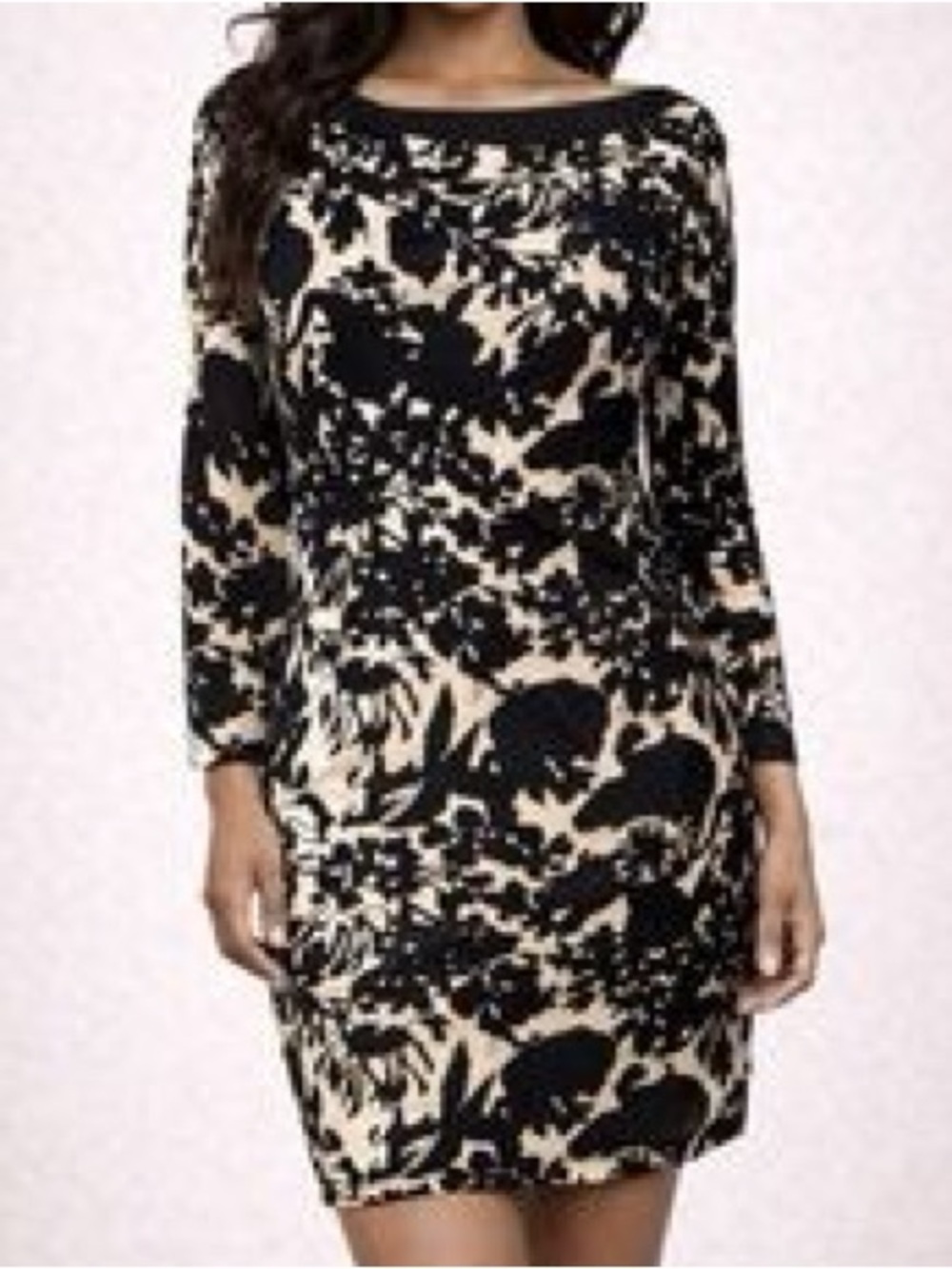 Diane Von Furstenberg DVF Tiponi Silk Shift Dress Black Cream Floral Size 8